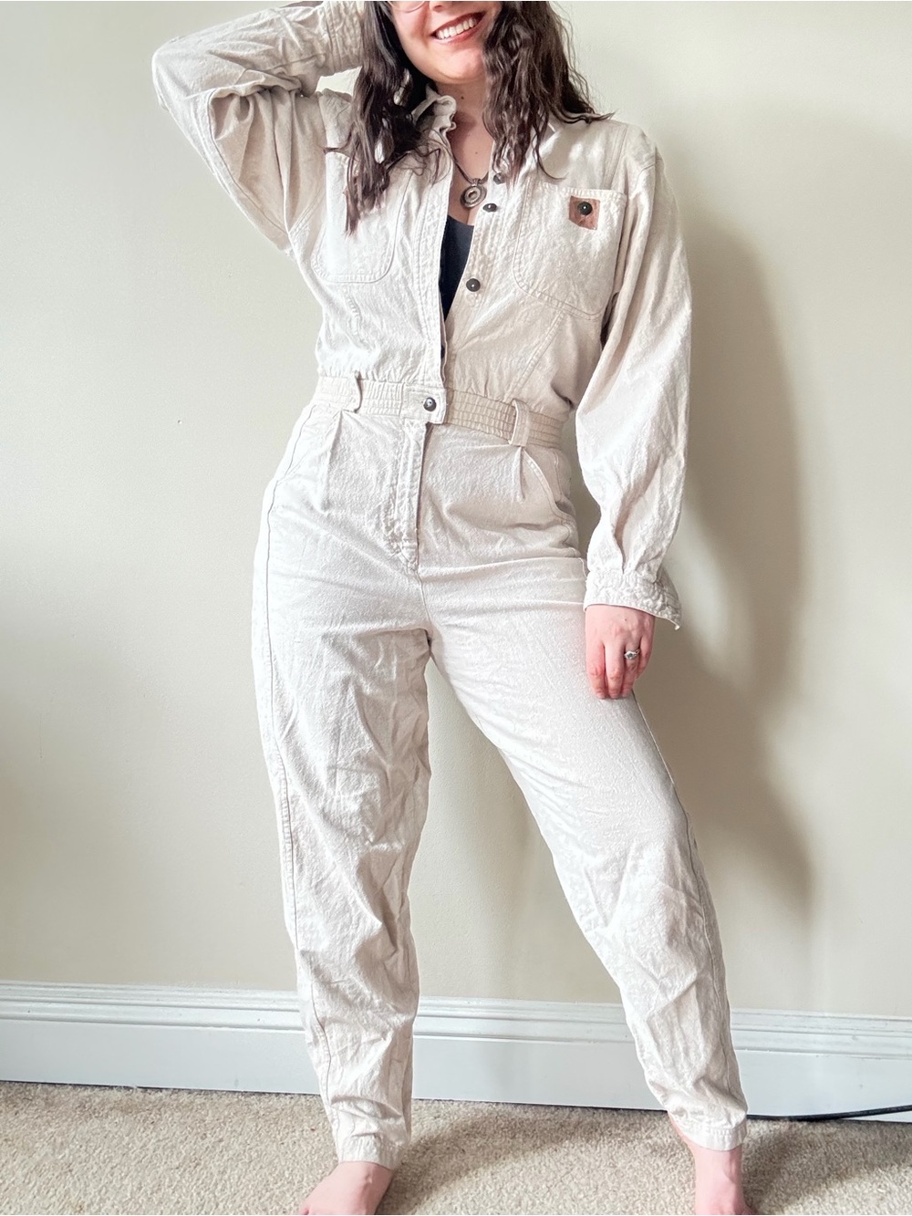 Vintage Chaus Women's Cream Utility Jumpsuit